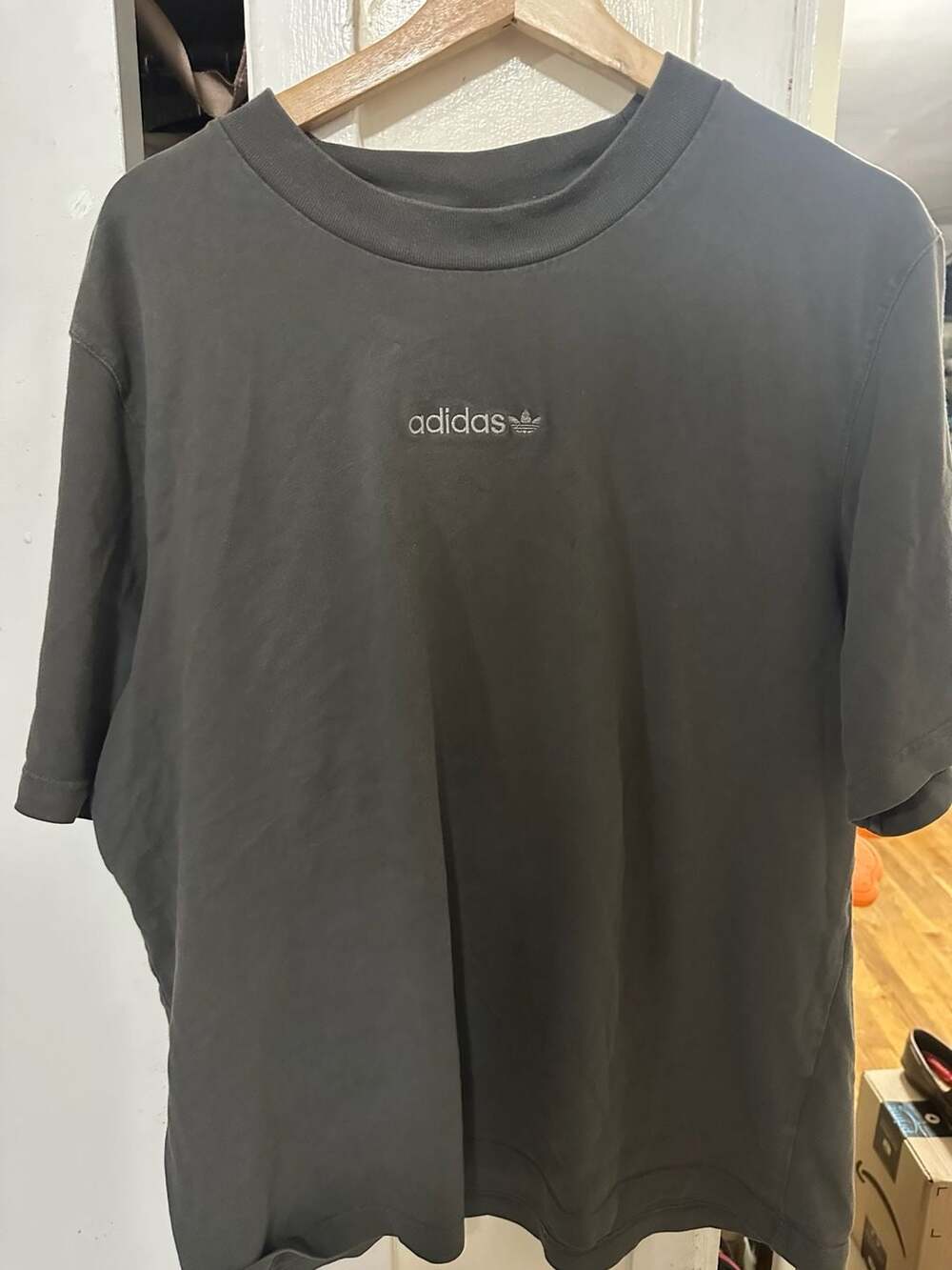 Adidas Originals Reverse Logo Graphic T-Shirt Charcoal Grey